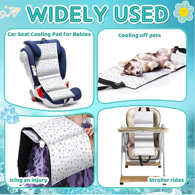 Car Seat Cooling Pad for Babies, Toddlers, Infants, and Kids, Carseat Cooler Pad with 6 Removable Insulated Ice Packs, Washable, Easy to Clean, for Summer Sun and Heat Cover Protector