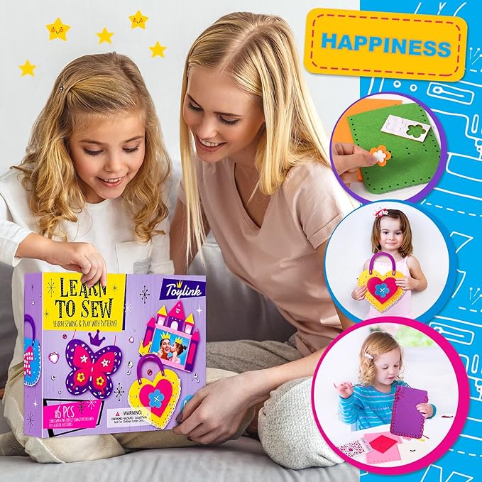 Toylink First Sewing Kit for Kids Beginners Arts Crafts for Girls Ages 4 5 6 7 8 Learn to Sew Unicorn Purse Bags Picture Frame Pen Holder DIY Felt Craft Kits Toddler Gifts