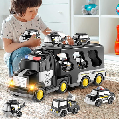 Bennol Toddler Boy Toys for 1 2 3 4 5 Year Old Boys, Toddler Car Trucks Bus Toys for Toddler Boys Ages 1-3 3-5 5 in 1 Police 1 2 3 4 5 Year