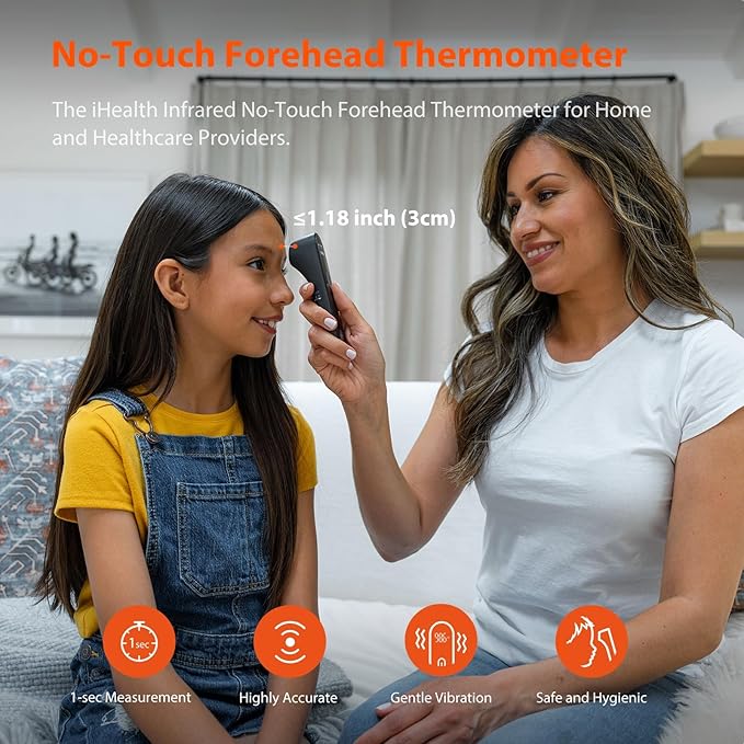 iHealth No-Touch Forehead Thermometer, Digital Infrared Thermometer for Adults and Kids 3 Ultra-Sensitive