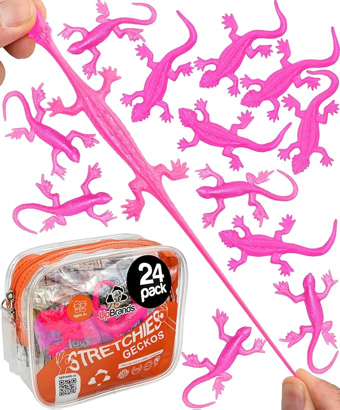 UpBrands 24 Pack PINK Super Stretchy Lizard Toys - Delightful Party Favors, Rubber Lizards for Kids, Reptile & Newt Toy | Learning Through Play Prizes, Stress-Relief & Pink Celebrations