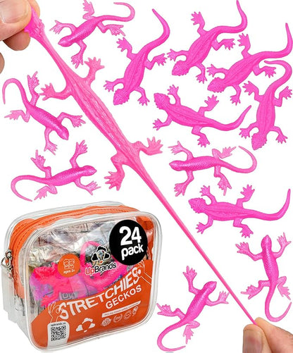 UpBrands 24 Pack PINK Super Stretchy Lizard Toys - Delightful Party Favors, Rubber Lizards for Kids, Reptile & Newt Toy | Learning Through Play Prizes, Stress-Relief & Pink Celebrations