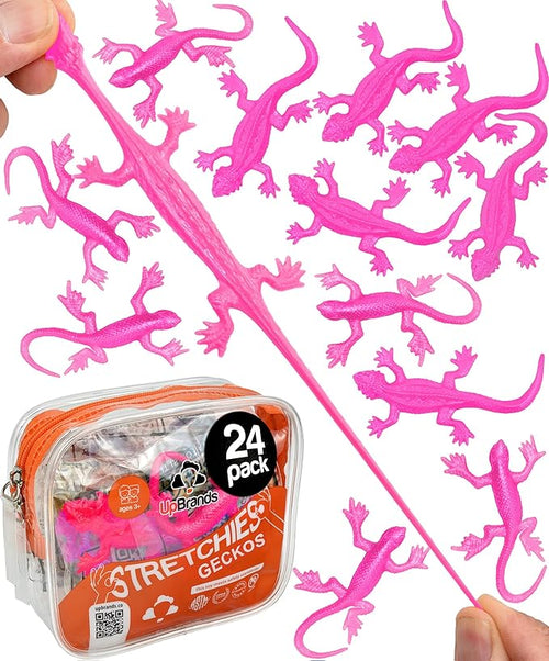 UpBrands 24 Pack PINK Super Stretchy Lizard Toys - Delightful Party Favors, Rubber Lizards for Kids, Reptile & Newt Toy | Learning Through Play Prizes, Stress-Relief & Pink Celebrations