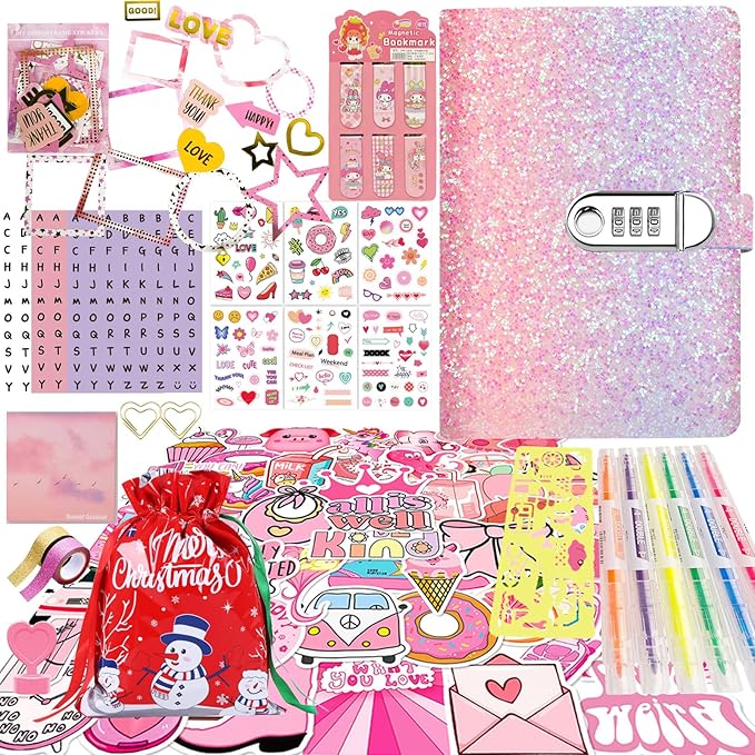 Christmas Gifts for Girls,Diary with Lock for Girls, Kids Journal School for Teen Girls, Secret Diary Gifts for 9 10 11 12 Year Old Girls, Kids Journals Set for Ages 8-12 Teenage