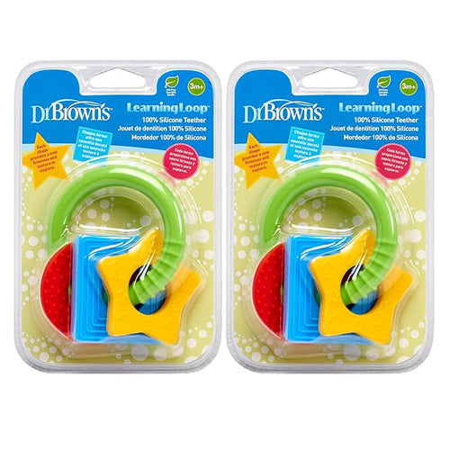 Dr. Brown's Learning Loop, Baby Teether Ring with Multiple Shapes & Textures 100% Silicone, 3m+ (Pack 2)
