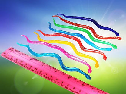 UpBrands 96 Stretchy Snakes Toys 6 Inches Bulk Set, 8 Glitter Colors, Kit for Birthday Party Favors for Kids, Goodie Bags, Easter Egg Basket Stuffers, Pinata Filler, Small Classroom Prizes