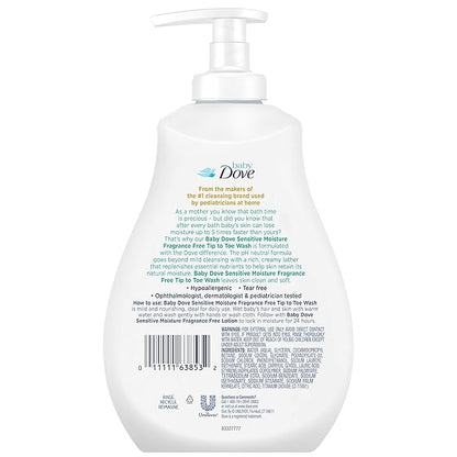 Baby Dove Tip to Toe Baby Body Wash For Baby's Sensitive Skin Sensitive Moisture Washes Away Bacteria, Fragrance-Free and Hypoallergenic Baby Soap 13 Fl 3)