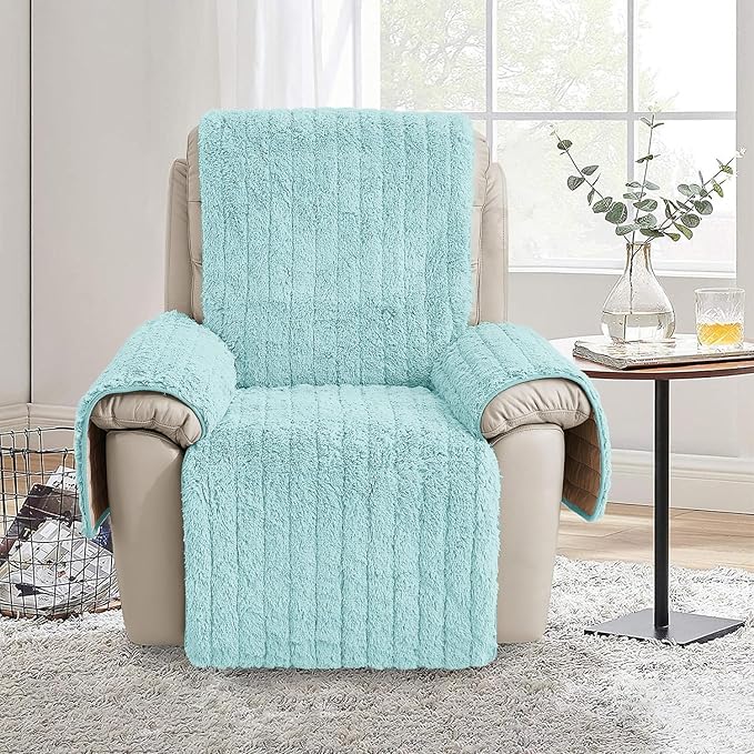 RBSC Home Plush Recliner Slipcover 23 Inches Baby Blue Chair Covers Artificial Wool Lazy Boy Cover Quilted Cover for Recliner Chairs and Furniture Soft Warm