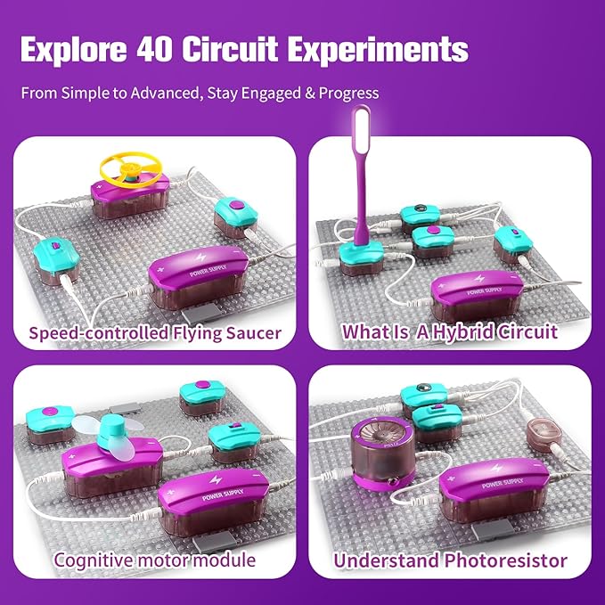 BATURU Stem Circuits Kits for Kids, Science Kits for Kids Age 8-12 5-7 4-8, 40 Electronics Exploration Kit, STEM Gifts Toys for Teenage Boys Girls