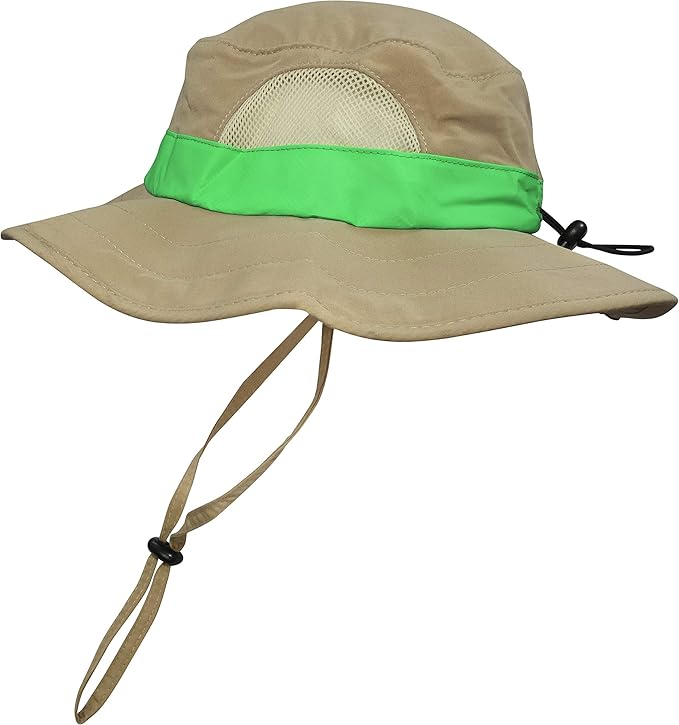 Youth M/L Combination Set Boys and Girls: 1 Tan Cargo Vest for Kids with Reflective Safety Straps & Sun Hat with Chin Strap. Color: Youth M/L Tan