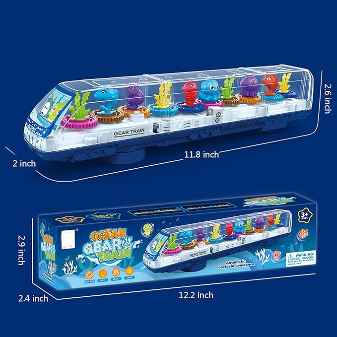 DISSONA Transparent Gear Toys for Kids with Electronic Light & 3-8 Boys (train2)