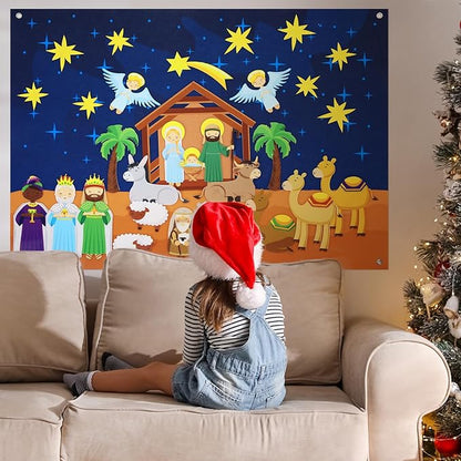 Batiyeer Nativity Felt Story Board for Toddlers 31 Pcs Birth of Jesus Felt Figure Felt Board Story Sets Interactive Felt Board for Kids Felt Story Board Pieces for Kids Classroom Activity Christmas