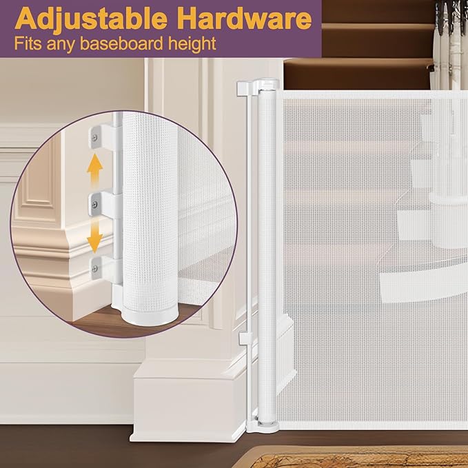 42" Tall X 80" Wide Retractable Baby Gates for Doorways Extra Tall Dog Gate for Large Openings Tall Pet Gate for Cats Tall Mesh Baby Gate Large Dog Gate Long Gates for Kids or Pets (White)