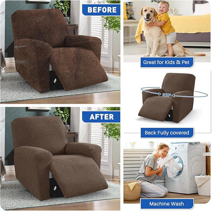 MAXIJIN Waterproof Recliner Covers for Large Recliner 3 Pieces Oversized Recliner Chair Covers, Washable Lazy Boy Reclining Slipcovers with Pockets for Pet, Kids (XL Recliner, Light Coffee)