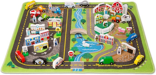 Melissa & Doug Deluxe Activity Road Rug Play Set 49 Wooden