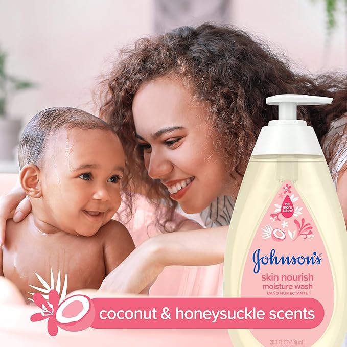 Johnson's Skin Nourish Moisture Wash, Baby Wash with Coconut & Honeysuckle Scents Cleanses & Leaves Skin Moisturized 20.3 fl.