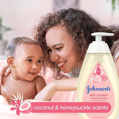 Johnson's Skin Nourish Moisture Wash, Baby Wash with Coconut & Honeysuckle Scents Cleanses & Leaves Skin Moisturized 20.3 fl.