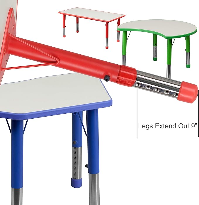 Flash Furniture Wren 23.625''W x 47.25''L Rectangular Green Plastic Height Adjustable Activity Table with Grey Top
