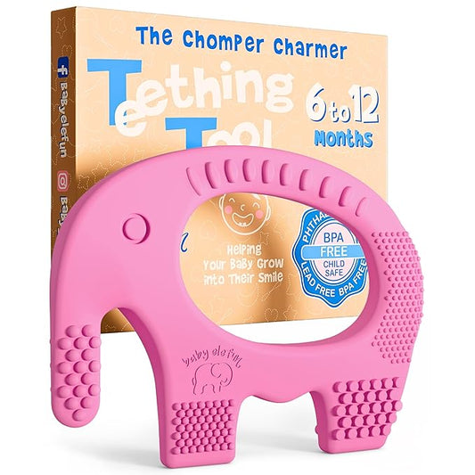 Teethers for Babies 6-12 Months - Baby Elefun 5x Pain Relief Toddler Teether. No More Ouch for Mom Anti Bite Trainer. Nurtures Grasping, Passing