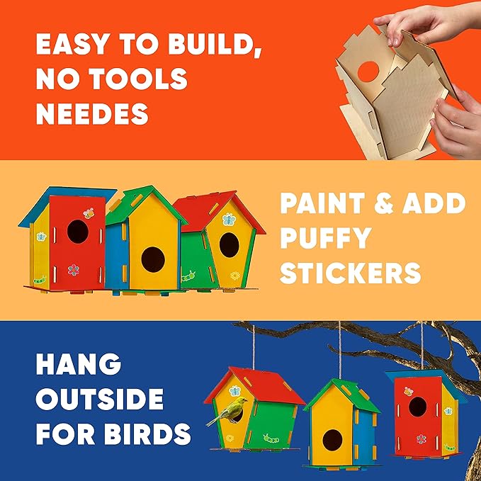 9 DIY Bird House Kits For Children to Build - Wood Birdhouse Kits For Kids to Paint - Unfinished Wood Bird Houses to Paint for Kids - Wood Craft Project Kits - Summer Crafts for Girls & Boys