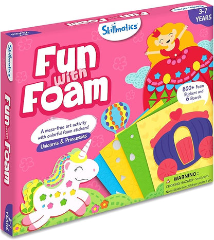 Skillmatics Art Activity - Fun with Foam Unicorns & Princesses, No Mess Felt Sticker Art for Kids, 3D Foam Stickers, DIY Craft Kits, Valentine's Day Gifts for Girls & Boys Ages 3, 4, 5, 6, 7