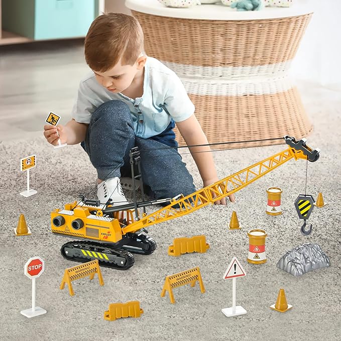 Jenilily 1:55 Scale Die-cast Crane Construction Vehicles Toy Alloy Model 3 4 5 Years