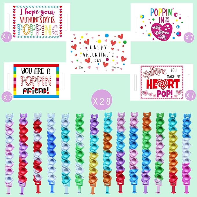Valentines Day Gifts for Kids Classroom, 28 Valentine Cards Bulk for School Class Prizes Party Favors Boys Girls Exchange Gift, Goodie Fillers Crafts Boxes