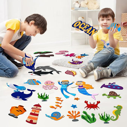 Craftstory 41 Pcs Under The Sea Teaching Felt Flannel Board for Toddlers 3.5 Ft Ocean Creature Storytelling Aquarium Interactive Sensory Wall Activity Play Mermaid Diver Shark Gifts Montessori Crafts