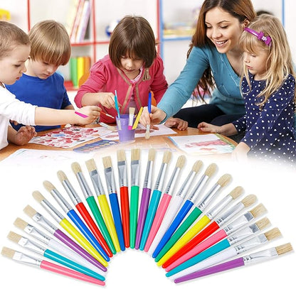 YGAOHF 48 Pack Paint Brushes for Kids - Kids Paint Brushes with Bristle, Big Washable Chubby Toddler Paint Brushes, Easy to Clean Round Flat Brushes for Acrylic Oil Watercolor Washable Paint