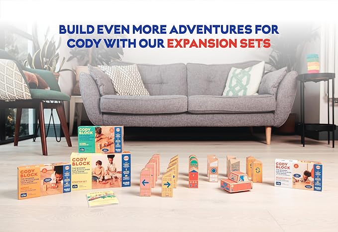 Cody Block Repeat Expansion Set, Educational Wooden Building Blocks and Car STEM Toys for Preschool Kids Ages 3+