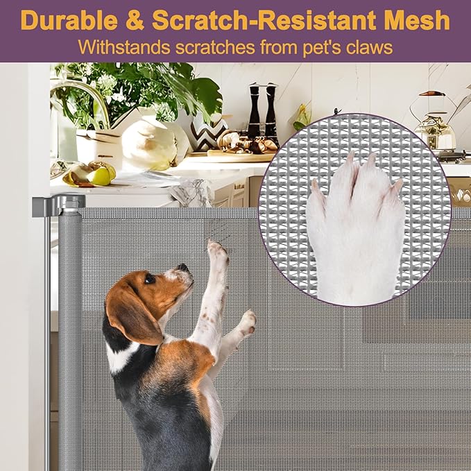 42" Tall X 200" Extra Wide Retractable Gates, Extra Tall Baby Gate for Large Openings Tall Mesh Gate Extra Long Dog Gates Indoor Pet Gate for Dogs or Kids Large Outdoor Retractable Deck Gates, Gray