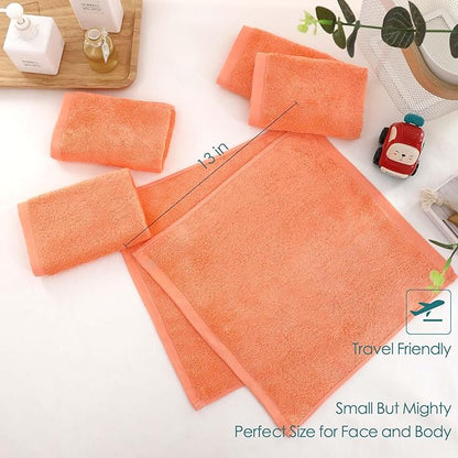 JEFFSUN Extra Large 13x13 inch Face Towels for Sensitive Skin, 6 Pack Orange Wash Cloths