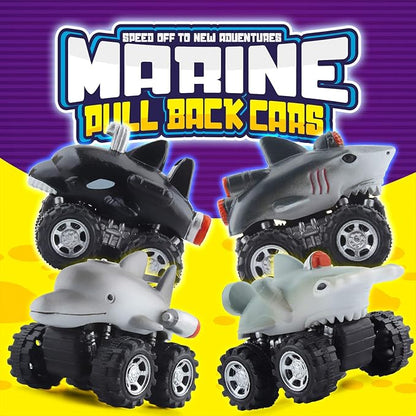 DINOBROS Shark Toys Pull Back Cars for Boys and Toddlers 4 Pack 3 Years