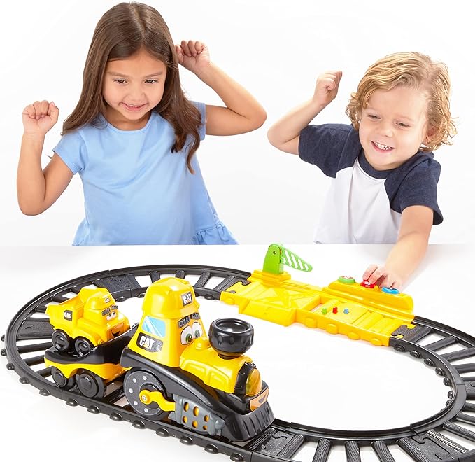 CAT Construction Toys, CAT Construction Power Track Friends Preschool Train Set | 8 Pieces of Easy-to-Assemble Tracks