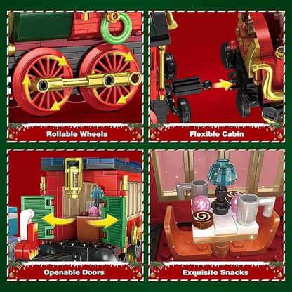 Christmas Train Building Blocks for Kids, Christmas Train 2024 Collectible Holiday Building Block Home Decor with Light, Tabletop for Boys, Girls and Adults, 1588Pcs