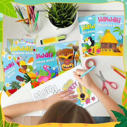 Summer Hawaii Coloring Books for Kids- 24Pcs DIY Art Book with Beach Flamingo Bulk Creativity Color Booklet for Summer Carnival Party Goodie Bag Gift Stuffer School Classroom Activity Supplies