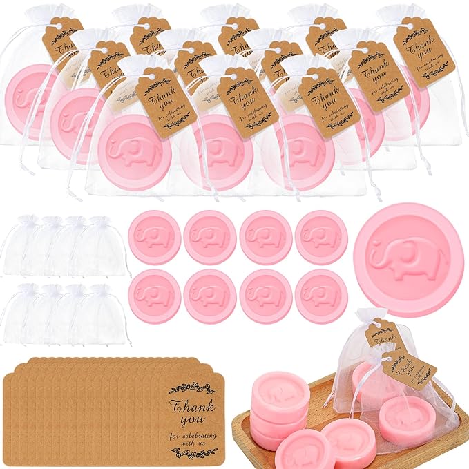 Roowest 50 Packs Mini Elephant Soap Baby Shower Favors 50 Bags 50 Thanks