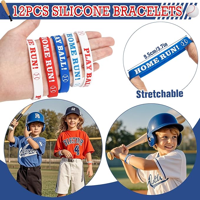 Winrayk 99Pcs Baseball Party Favors Birthday Supplies for Kids, Acrylic Keychain Paper Bag Silicone Bracelet Gift Card Sticker, Goodie Stuffer Teen Girls Boys Sports Baseball Themed Party Favors Decor