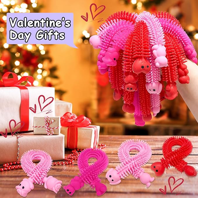 36Pcs Valentine Day's Stretchy Fidget Toy, Sensory Fidgets Toys,Autism Toys Great for Kids Children Adults Stress Relief Party Favors,Valentine's Day Cards Gift