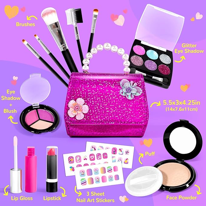 ULOVEME Kids Real Makeup Kit for Little Girls - Real, Non Toxic, Washable Make Up Toy - Toys Gift for 3 4 5 6 7 8 9 10 12 Years Old Girls Birthday