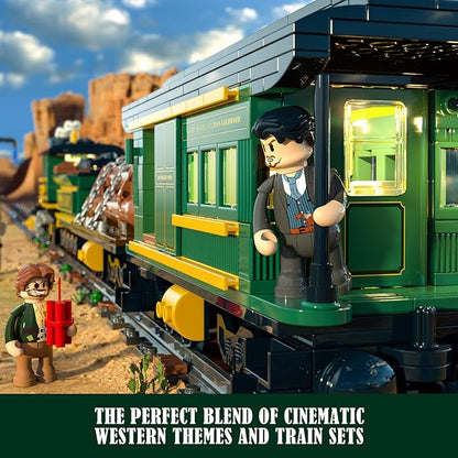 Funwhole Wild West Freight Train Lighting Building-Bricks Set - Classic 4-4-0 Locomotive Model 1524 Pcs Ideas Kit for Adult and Teens