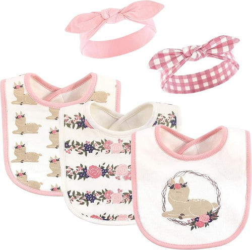 Hudson Baby Unisex BabyCotton Bib and Headband or Caps Set
