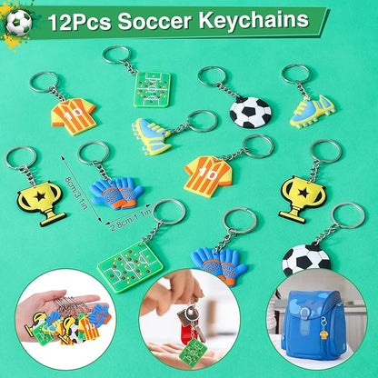 Winrayk 12 Set Soccer Party Favors Sports Birthday Supplies Kids, Non Woven Gift Bags Slap Bracelet Keychain Tattoo Sticker Boys Gift Toy Soccer Pinata Filler Goodie Bag Stuffers Soccer Party Supplies