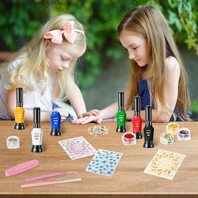 Tudaymol Nail Polish Set - Non Toxic Nail Polish Kit for Kids Ages 7-12,Gift Set Nail Polish Kit for Girls,Nail Art Tools for Girls - Polish, Glitter, Stickers - 6 7 8 9 10 11 12 Year Old