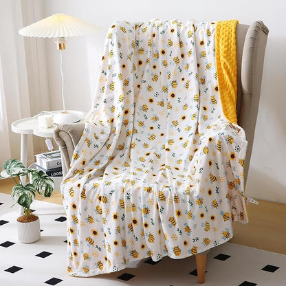 DaysU Silky Micro Soft Plush Baby Blankets Unisex with Print Animal Pattern and Soothing Raised Dots, Double Layer Bed Throws for Toddler Cot 50x60 Inches