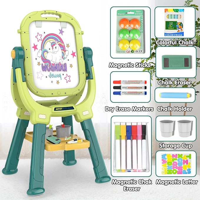 Victostar Easel for Kids, Rotatable Double Sided Adjustable Standing Art Easel with Drawing & Writing Accessories for Kids Boys and Girls
