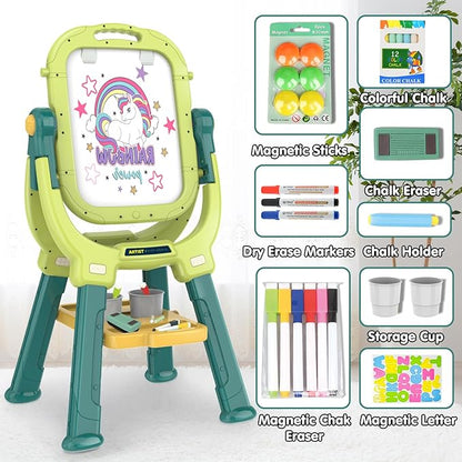 Victostar Easel for Kids, Rotatable Double Sided Adjustable Standing Art Easel with Drawing & Writing Accessories for Kids Boys and Girls