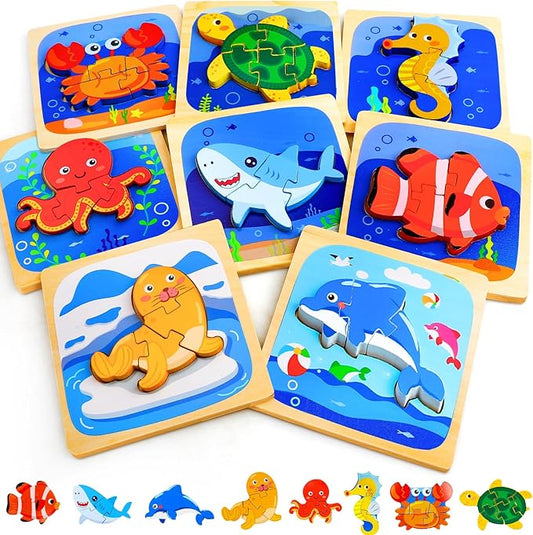 TOY Life Wooden Puzzles for Toddlers 2-4, Sea Animals Toddler Puzzles, Puzzles for Toddlers 1-3, Wood Puzzles Educational Montessori Toys Gifts for 1 2 3 Year Old, Baby Puzzles Kids Learning Toy