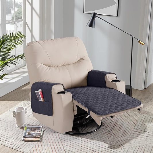 Ruaozz Waterproof Recliner Chair Covers Non Slip Chair Covers Recliner Seat Cover with Arms Washable Recliner Covers for Reclining Chair with Pocket, Covers for Recliner Chair (Black Grey, Small-22'')