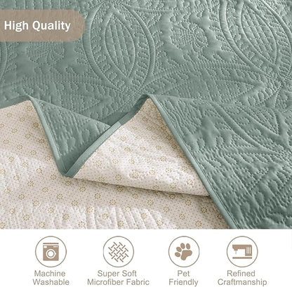 Green Quilted Recliner Covers, Water-Repellent Recliner Slipcovers, Recliner Covers Stay in Place, Pet Friendly Recliner Cover for Dogs, Washable Chair Protector (Recliner 22", Sage Green)